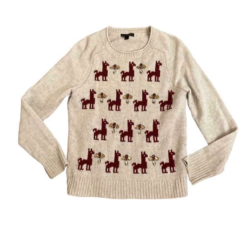 J. Crew Gray Maroon Llama 100% Wool Sweater Small